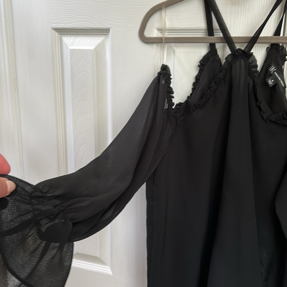 INC International Concepts Black Ruffled Asymmetrical Blouse medium